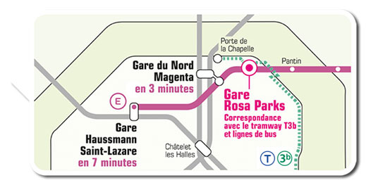 Plan ligne RER E avec nouvelle gare Rosa Parks